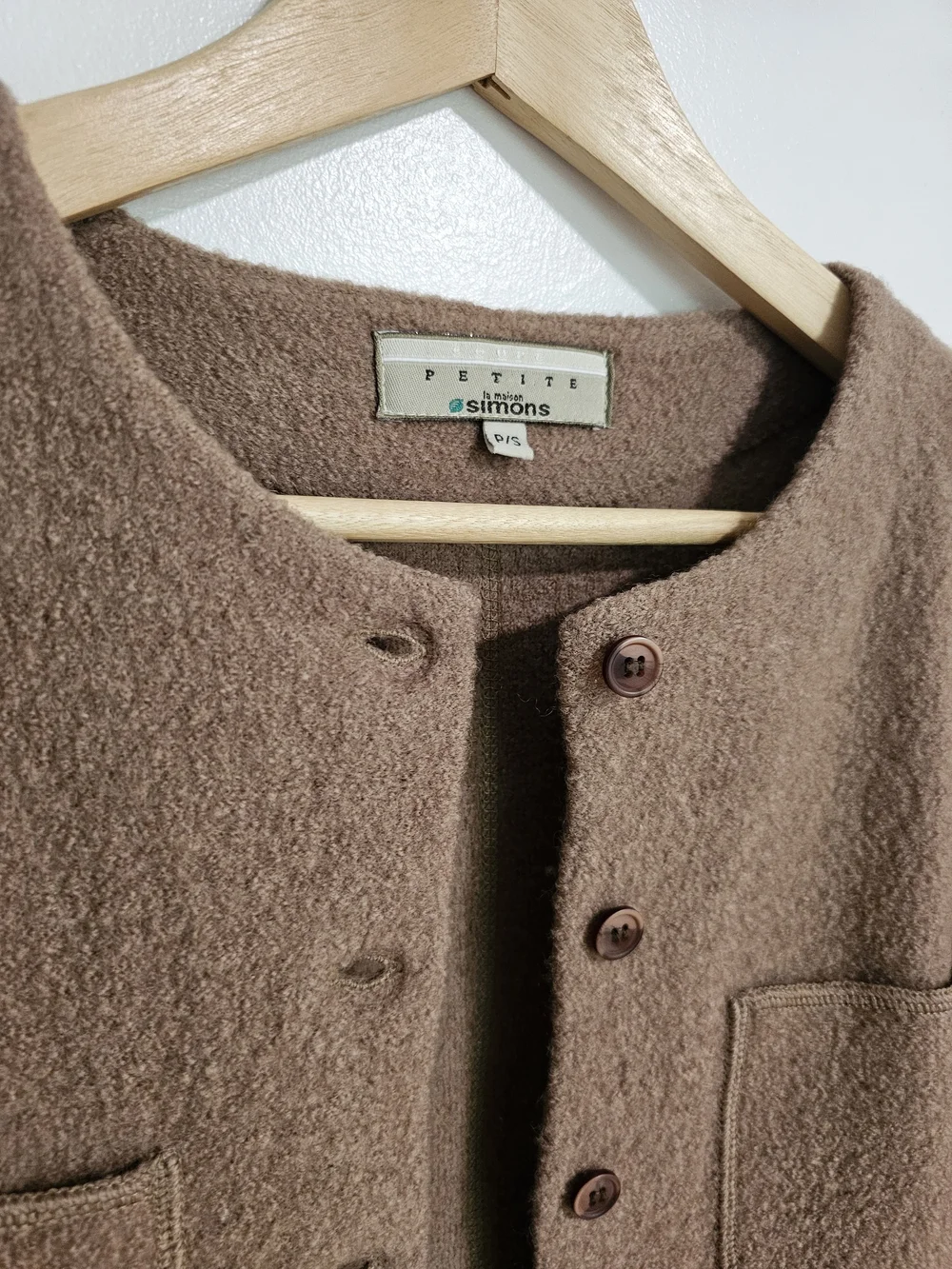 Vintage Simons Brown 100% Boiled Wool Jacket Blazer Size S Made In Hong Kong - Picture 3 of 11